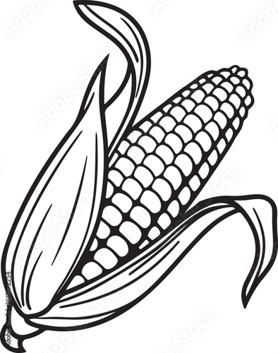 Vector art silhouette image of an ear of corn with a black outline drawing