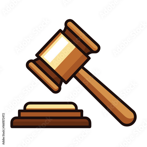 Wooden gavel and sounding block icon with brown tones on a white background judge justice 1