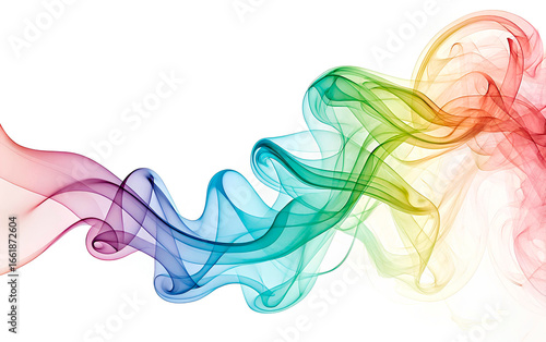 Rainbow smoke streaks flow freely, floating on a white background
