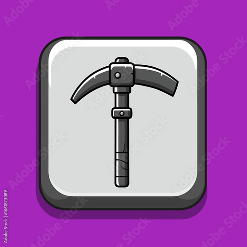Icon of a mining pickaxe set against a vibrant purple background, symbolizing resource extraction