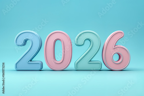 Colorful numbers for the year 2026 against a blue background creating a vibrant and modern look