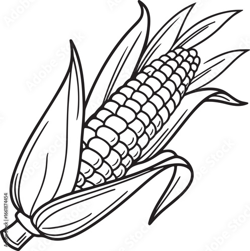 Vector art silhouette image of an ear of corn with a black outline drawing