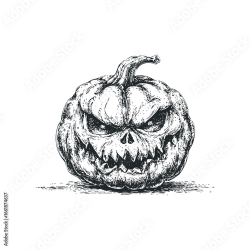 Spooky Jack o Lantern With Scary Face Hand Drawn Sketch