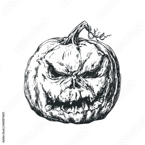Grinning Jack O'Lantern with Spooky Facial Features in Sketch Style
