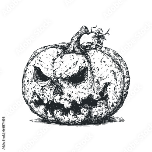 Frightening Jack-o'-lantern with an Evil Grin Hand Drawn Sketch