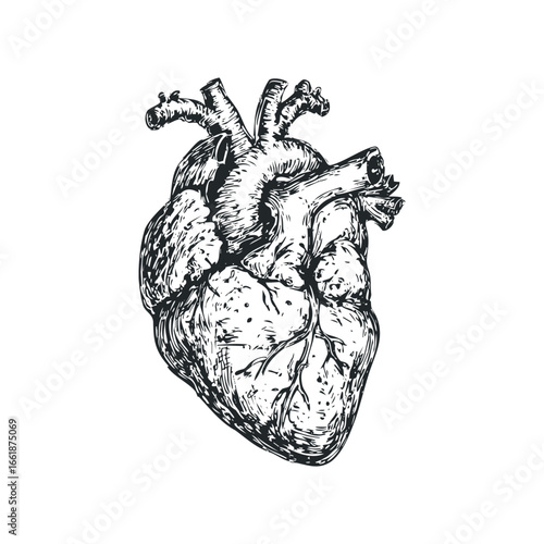 Hand Drawn Anatomical Human Heart with Veins and Arteries