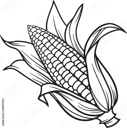 Vector art silhouette image of an ear of corn with a black outline drawing