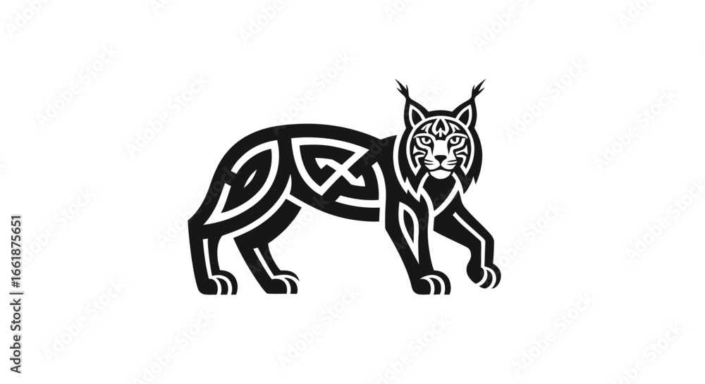 Fototapeta premium Majestic Lynx Silhouette: Intricate lines and patterns create a striking visual representation of a lynx in this bold design, showcasing the wild beauty.