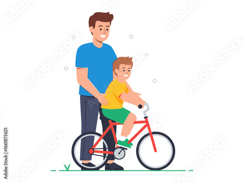 A Father's Guidance: A heartwarming illustration captures the bond between father and son as the father supports his son learning to ride a bicycle, evoking a sense of trust and paternal care.