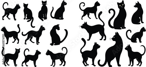 Collection of Elegant Black Cat Silhouettes  Perfect for Design Projects