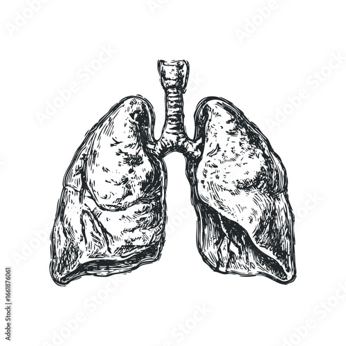 Hand Drawn Sketch of Human Lungs and Trachea