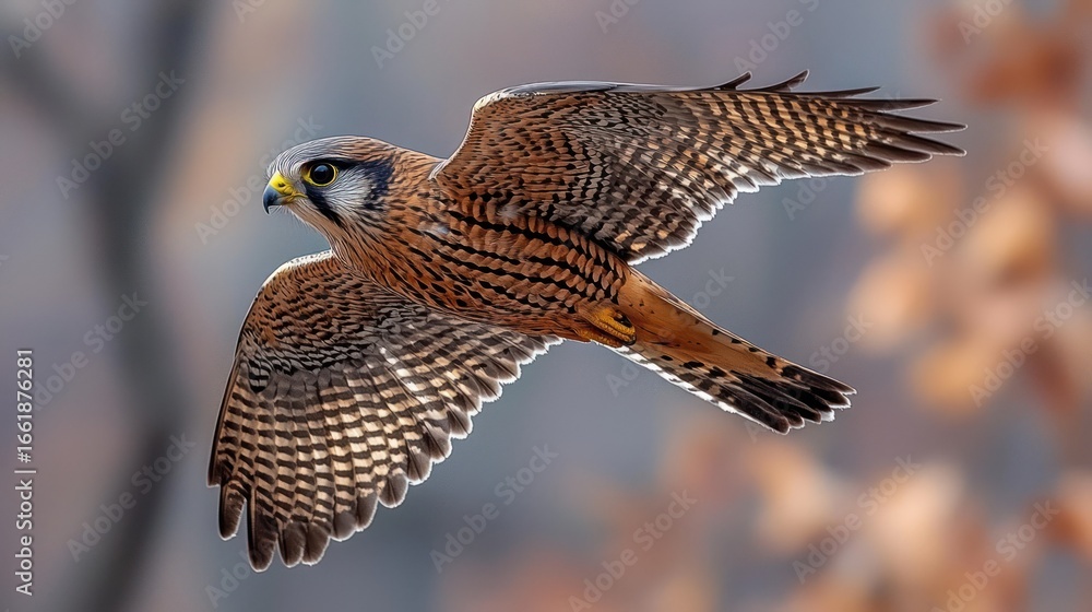 Fototapeta premium Majestic Kestrel in Flight: A Stunning Display of Avian Grace