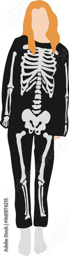 Woman in Skeleton Costume Minimal Flat Vector Illustration for Halloween