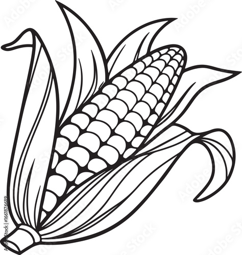 Vector art silhouette image of an ear of corn with a black outline drawing