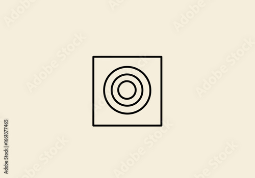 Minimalistic black and white illustration of concentric circles on a beige background, ideal for design