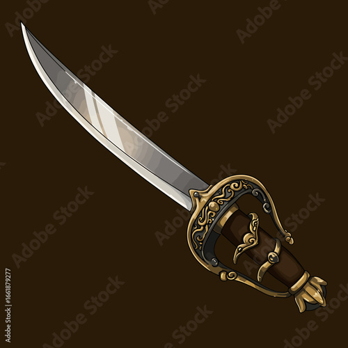 Ornate dagger with a beautifully designed handle, resting against a dark background, showcasing craftsmanship