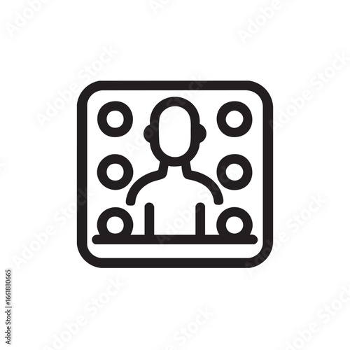  A line icon of a person surrounded by orbs.