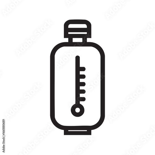 A simple line icon of a thermos bottle with a thermometer.