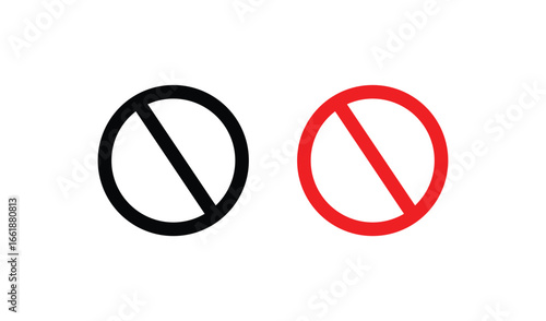 Two prohibition signs one black and one red on a white background