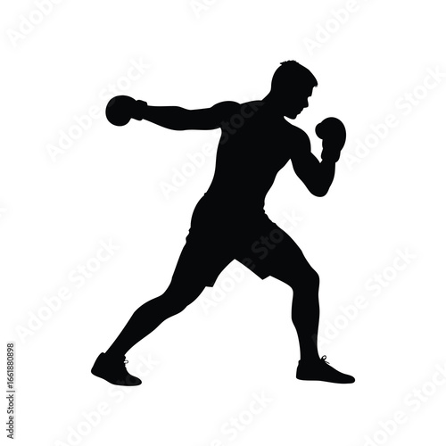 Silhouette of a boxer throwing a punch during a training session, fitness concept, boxer practicing footwork drills silhouette vector illustration