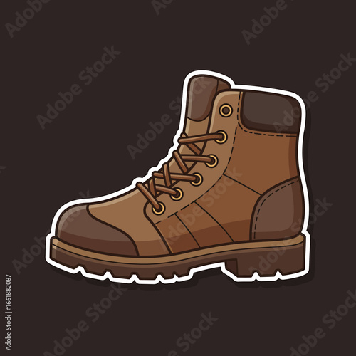 Stylish brown hiking boot with laces, showcasing durable design against a dark background