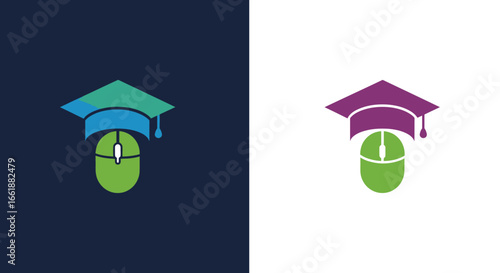 Wallpaper Mural Colorful graduation cap mouse logo design on contrasting backgrounds, symbolizing education and technology Torontodigital.ca