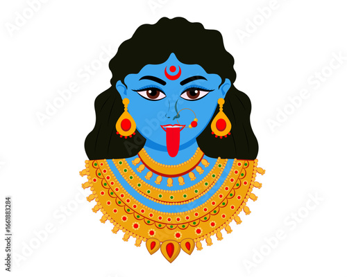 Goddess Kali Maa face on durga puja celebrating Navratri festival vector illustration