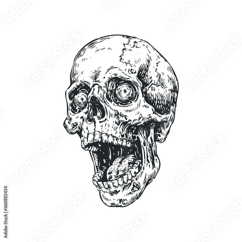 Grave horror skull with gaping mouth and empty eye sockets