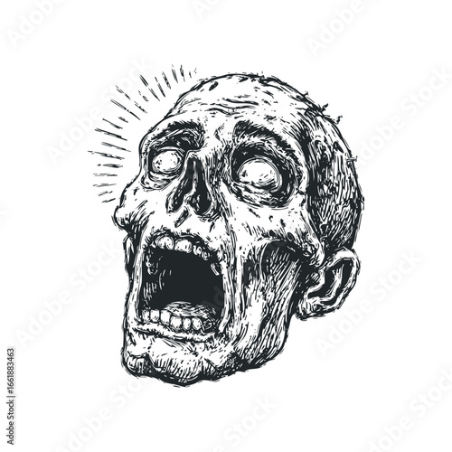 Distressed Grungy Skull Screaming with Wide Open Mouth