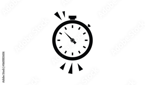 Simple black and white stopwatch icon with motion lines