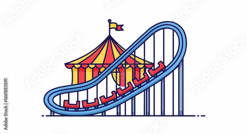 Colorful Roller Coaster Ride with Circus Tent Backdrop.