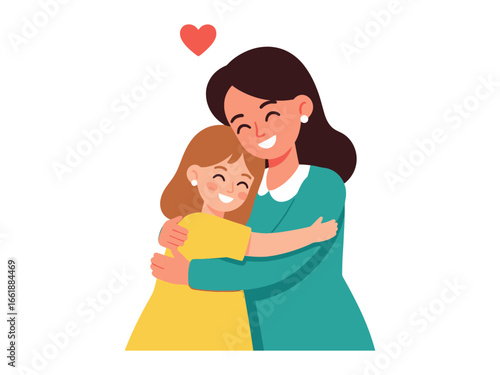 Embrace of Love: A mother and daughter sharing a tender embrace, their faces alight with warmth, creating a heartening illustration of maternal affection and family bonding.