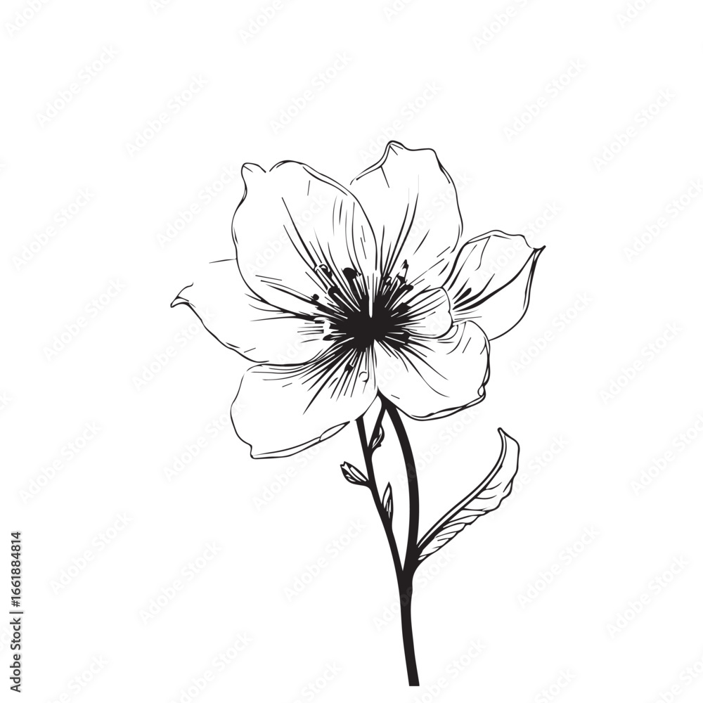 Obraz premium Vector art of artistic line drawing of a delicate flower with detailed petals, isolated on white background