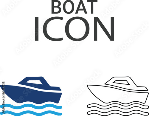 Boat icons, Line art icons design. Containing car, bike, plane, train, bicycle, motorbike, bus, and scooter icons. Solid icon collection.