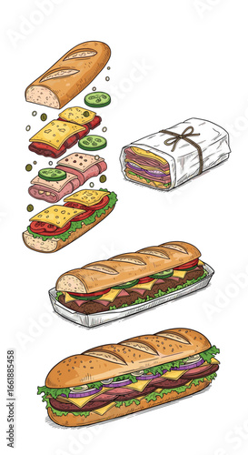 Deliciously crafted submarine sandwiches featuring fresh ingredients and savory meats for a satisfying meal experience