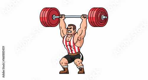 Strongman Lifting Heavy Weight, Cartoon Illustration.