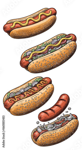 Deliciously prepared gourmet hot dogs featuring a variety of classic toppings and sauces