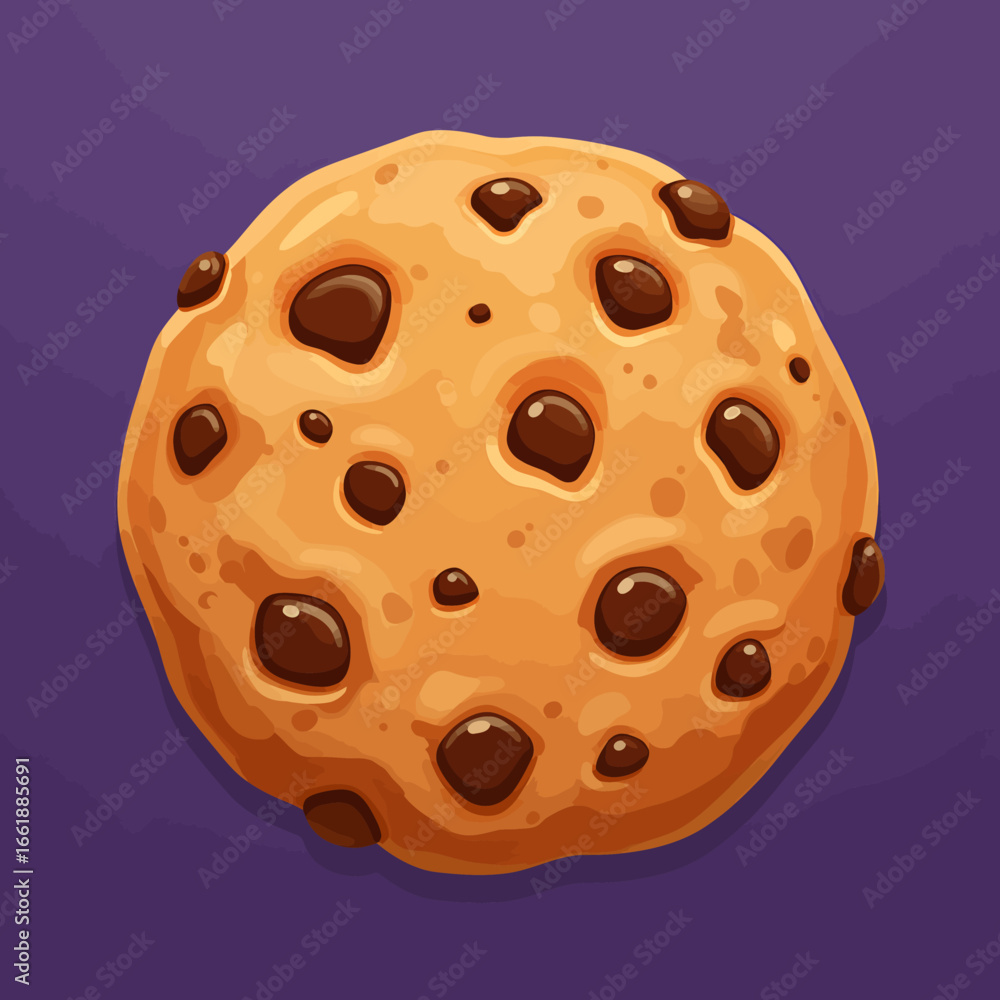 Fototapeta premium Delicious chocolate chip cookie on a vibrant purple background, perfect for dessert-themed designs