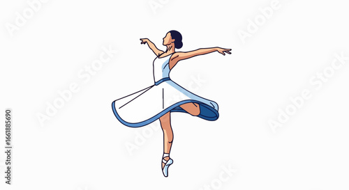 Ballerina in White Dress Performing Elegant Dance Pose.