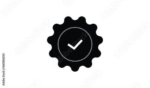 Black seal with white checkmark inside an oval border