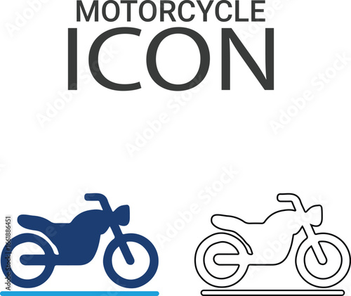 Motorcycle icons, Line art icons design. Containing car, bike, plane, train, bicycle, motorbike, bus, and scooter icons. Solid icon collection.