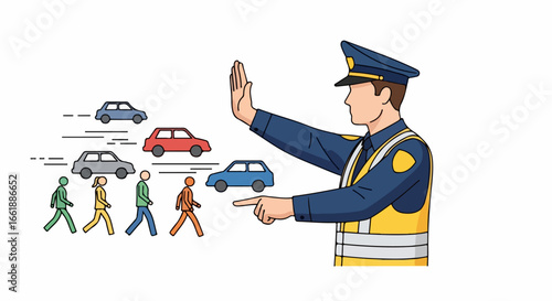 Police Officer Directing Traffic, Hand Signal, Safety.