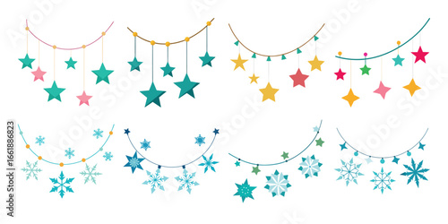 Festive Hanging Star and Snowflake Garlands for Holiday Decoration and Celebrations