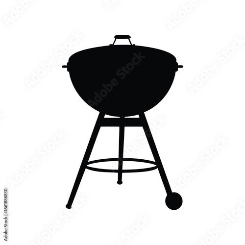 Minimalist black and white silhouette illustration of a barbecue grill for cooking, camp grill silhouette vector illustration