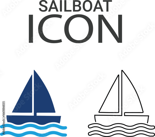Sailboat icons, Line art icons design. Containing car, bike, plane, train, bicycle, motorbike, bus, and scooter icons. Solid icon collection.