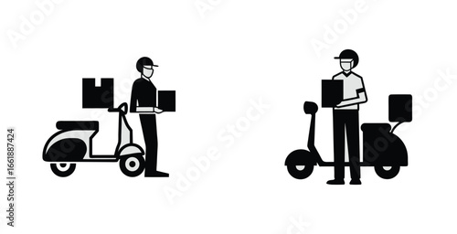 3d illustration of delivery worker with bike and parcel logotype vector logo art design