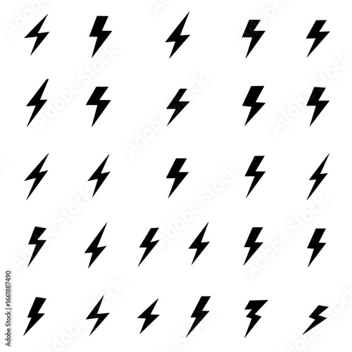 Lightning bolt vector icon set, black lightning icon designs on white background.