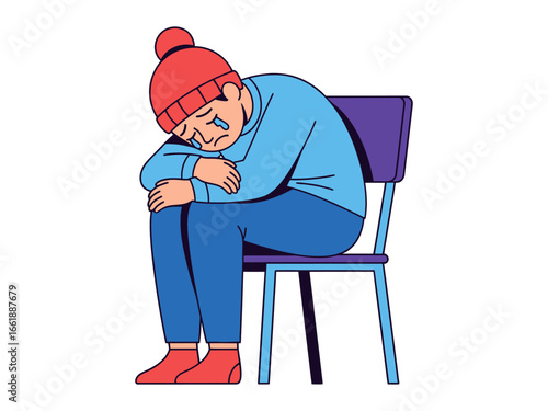 Sadness in a Moment: A person sits alone with a look of utter sadness, tears streaming down their face. the emotions of solitude.