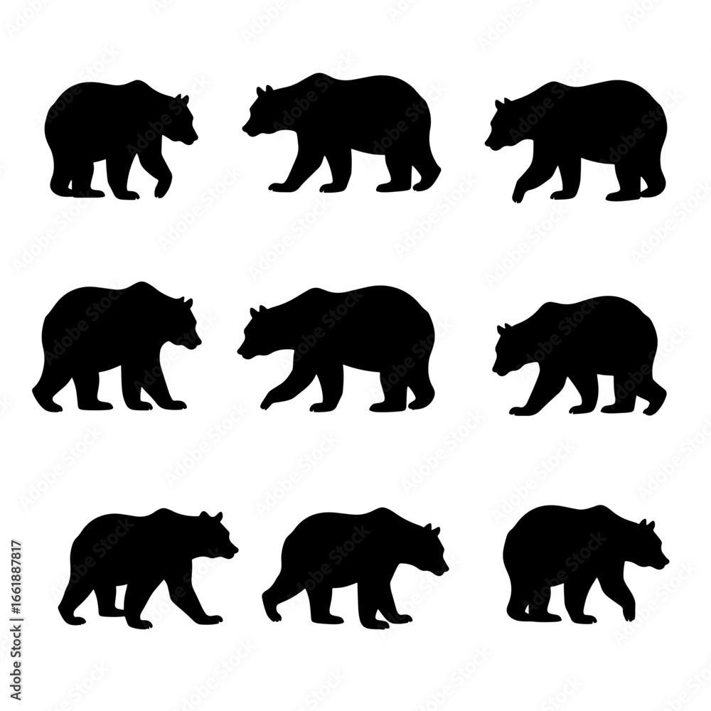 Naklejka premium Bear silhouette set in white background