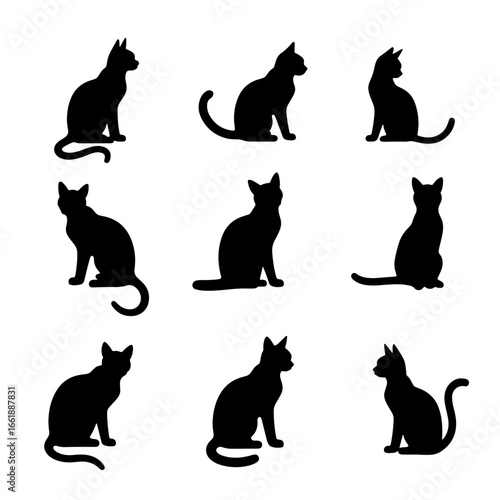 Cat silhouette set in white background